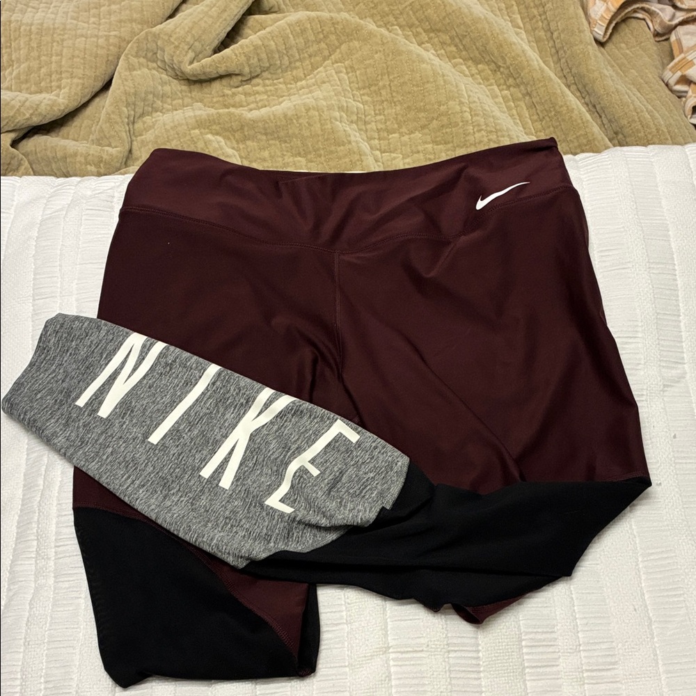 Nike Dri-Fit Burgundy and Gray Leggings
